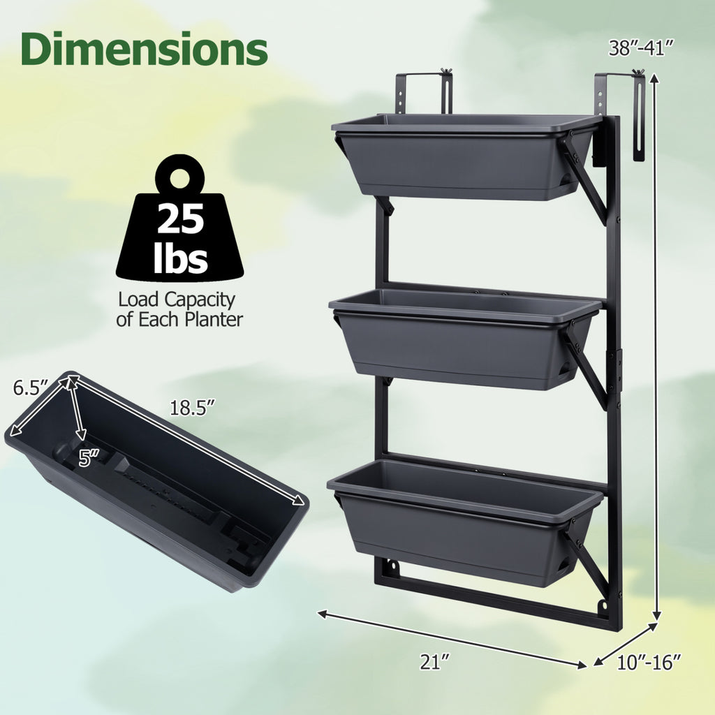 Deck Railing Planter Boxes with Adjustable Brackets & 3-Tier Design