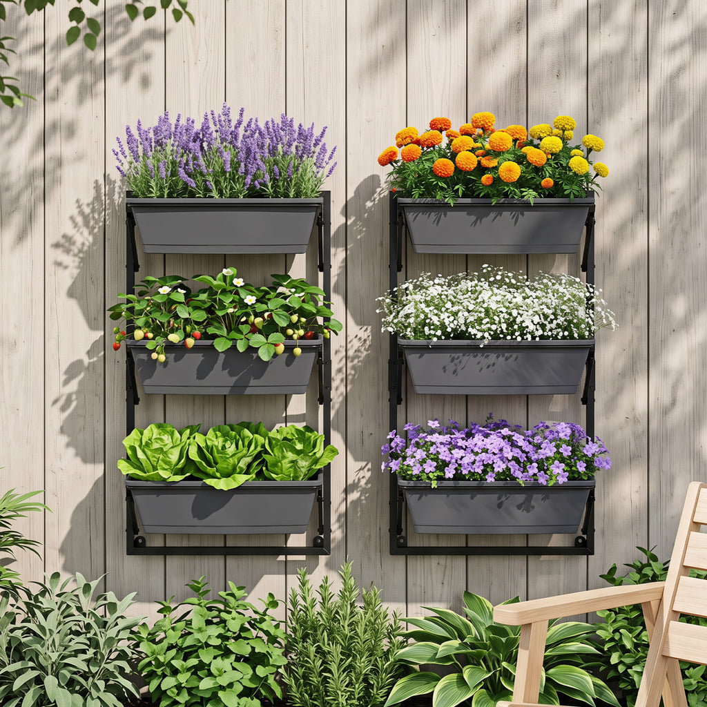 Deck Railing Planter Boxes with Adjustable Brackets & 3-Tier Design