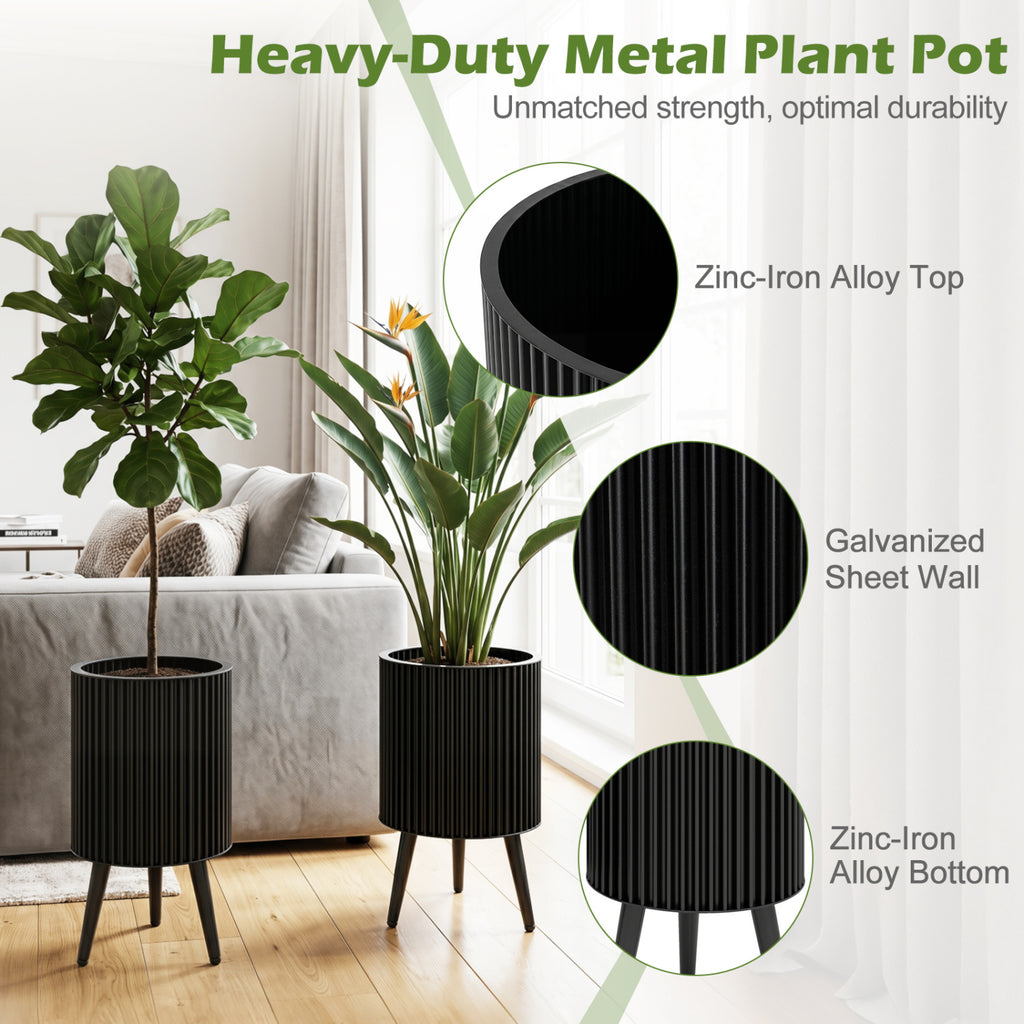 Decorative Flower Pots with Stand and Drainage Holes Set of 2