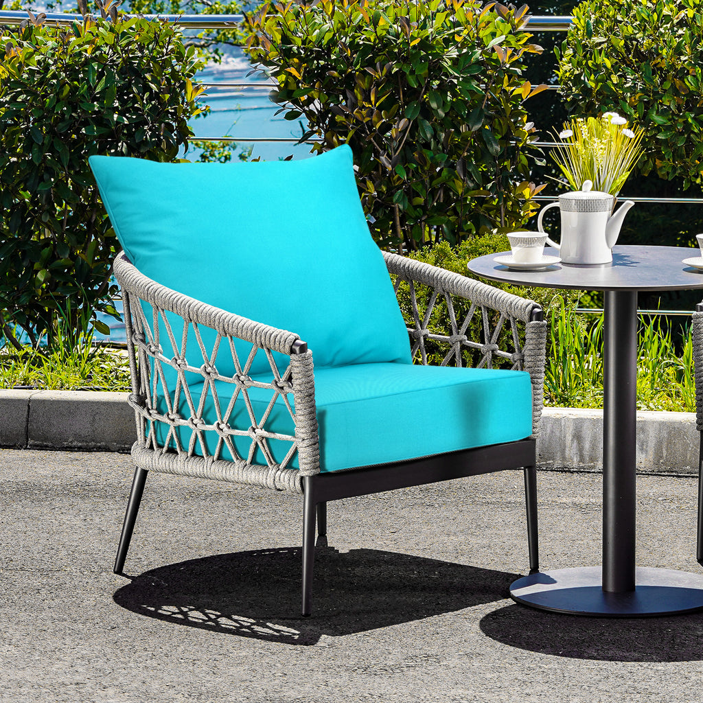 Deep Seat Chair Cushion Pads Set with Rope Belts, Turquoise
