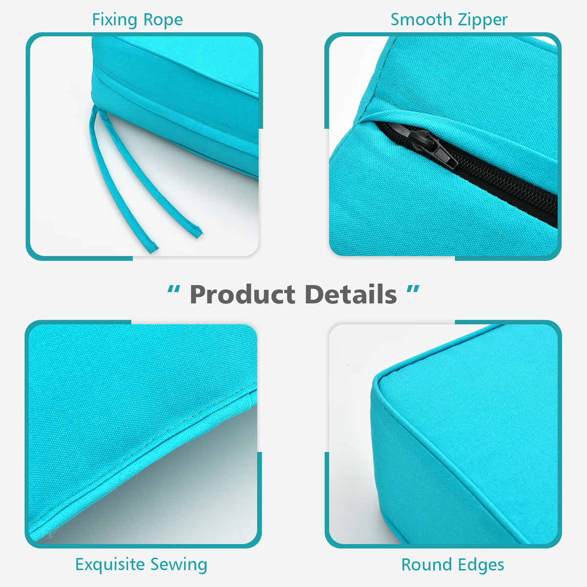 Deep Seat Chair Cushion Pads Set with Rope Belts, Turquoise