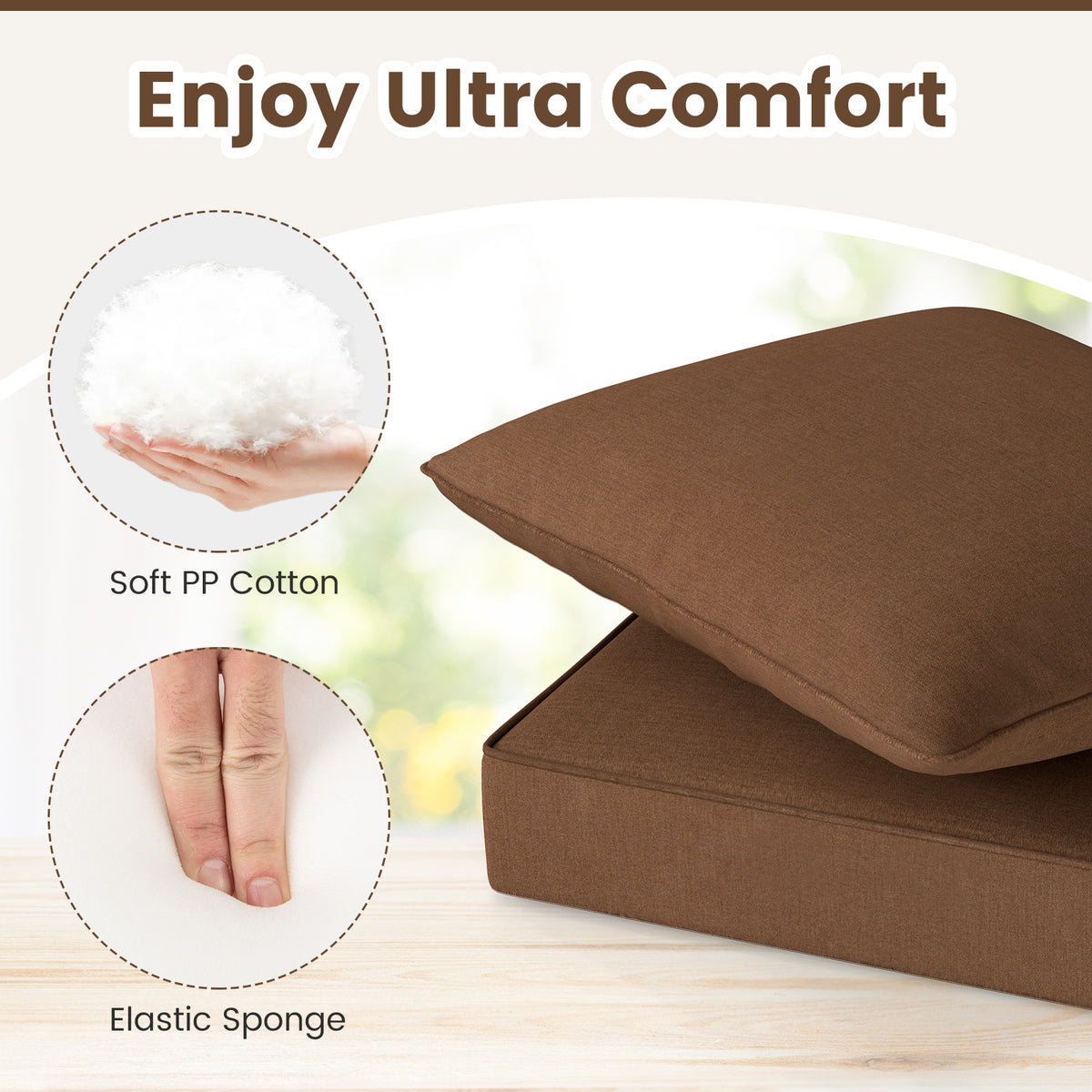 Deep Seat Chair Cushion Pads Set with Rope Belts for Indoor and