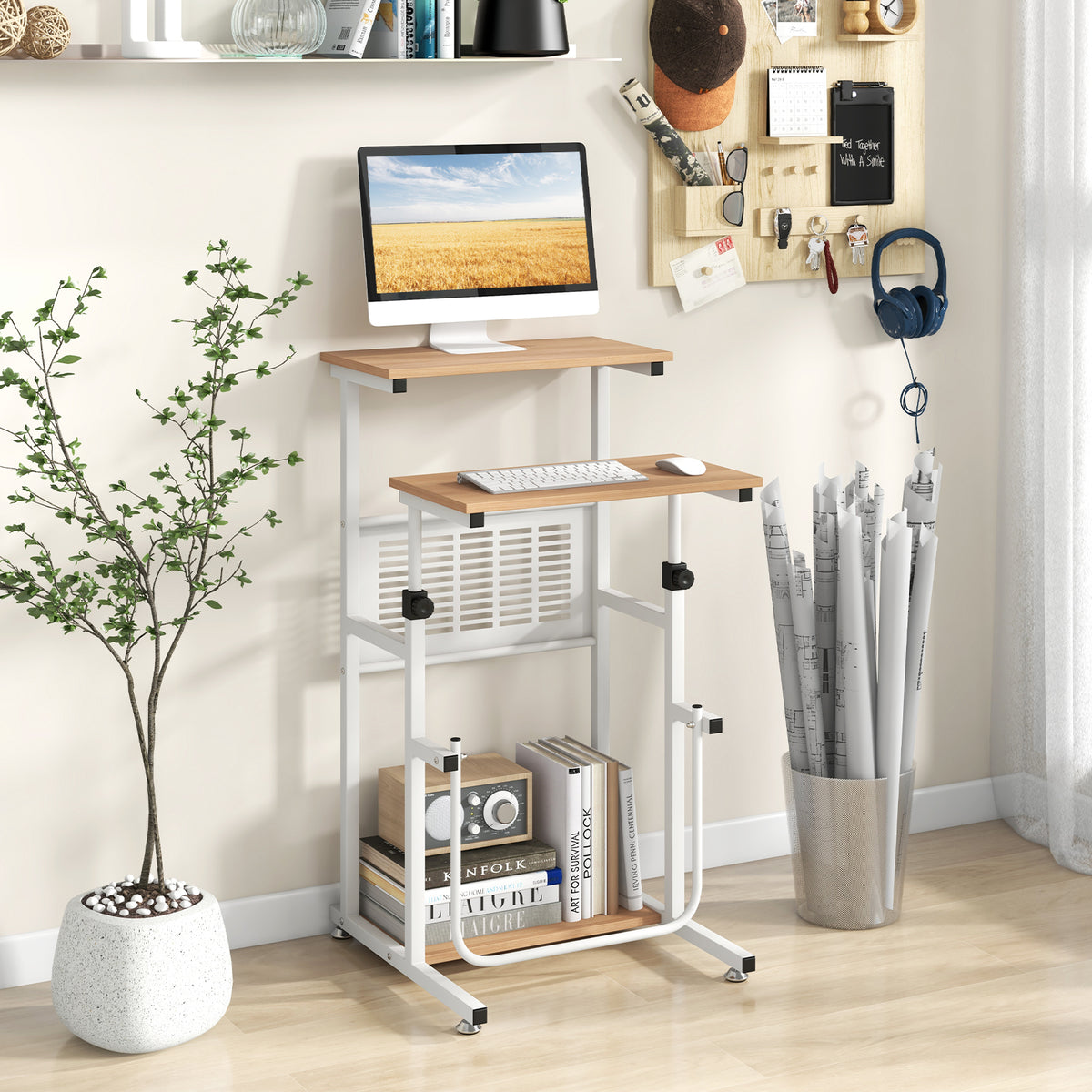 Sit Stand Desk with Adjustable Foot Mats - Small Space
