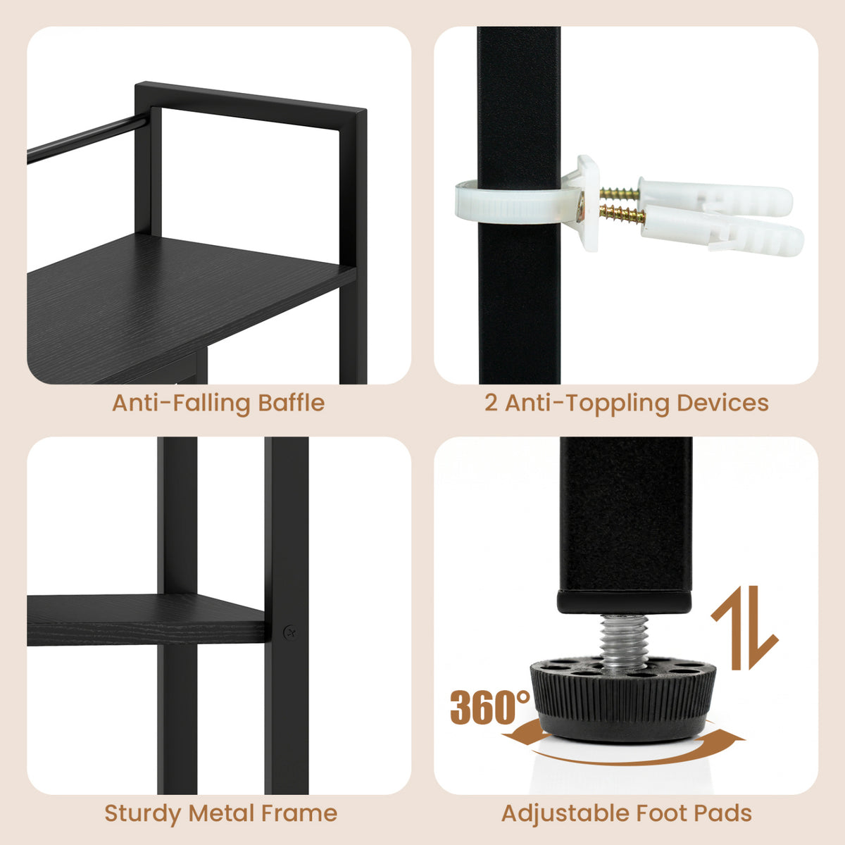 Desktop Bookshelf 38.5" with 4 Shelves - Black