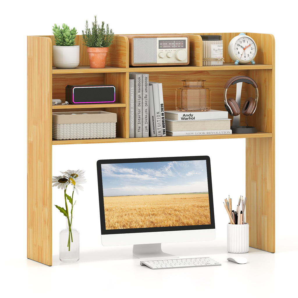 6-Shelf Desktop Bookshelf with Storage Hutch, Beige