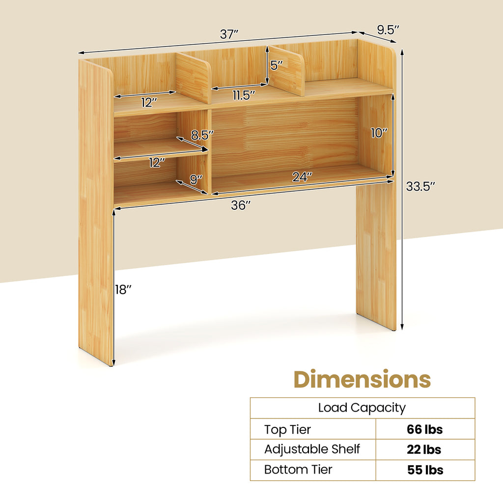 6-Shelf Desktop Bookshelf with Storage Hutch, Beige