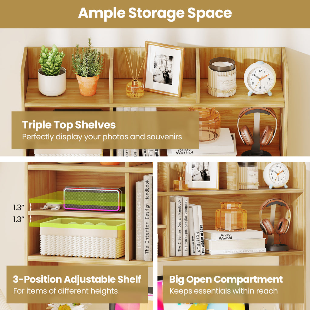 6-Shelf Desktop Bookshelf with Storage Hutch, Beige