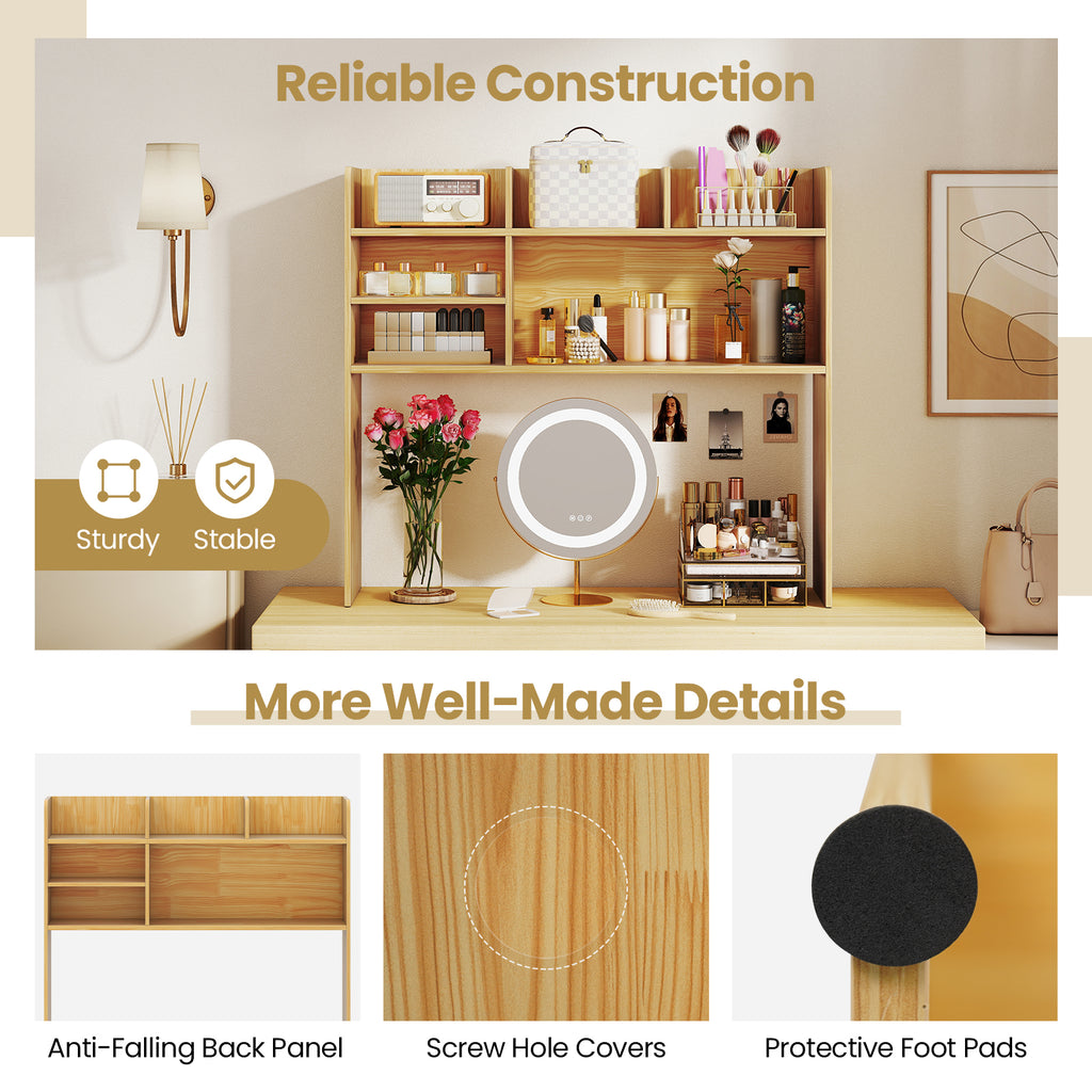 6-Shelf Desktop Bookshelf with Storage Hutch, Beige