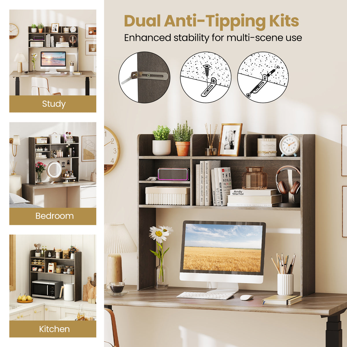 Desktop Bookshelf Countertop Storage Hutch with 6 Shelves