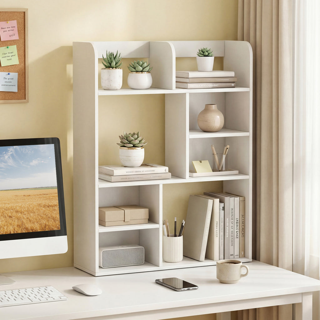 8-Cube Desktop Organizer Bookshelf - White