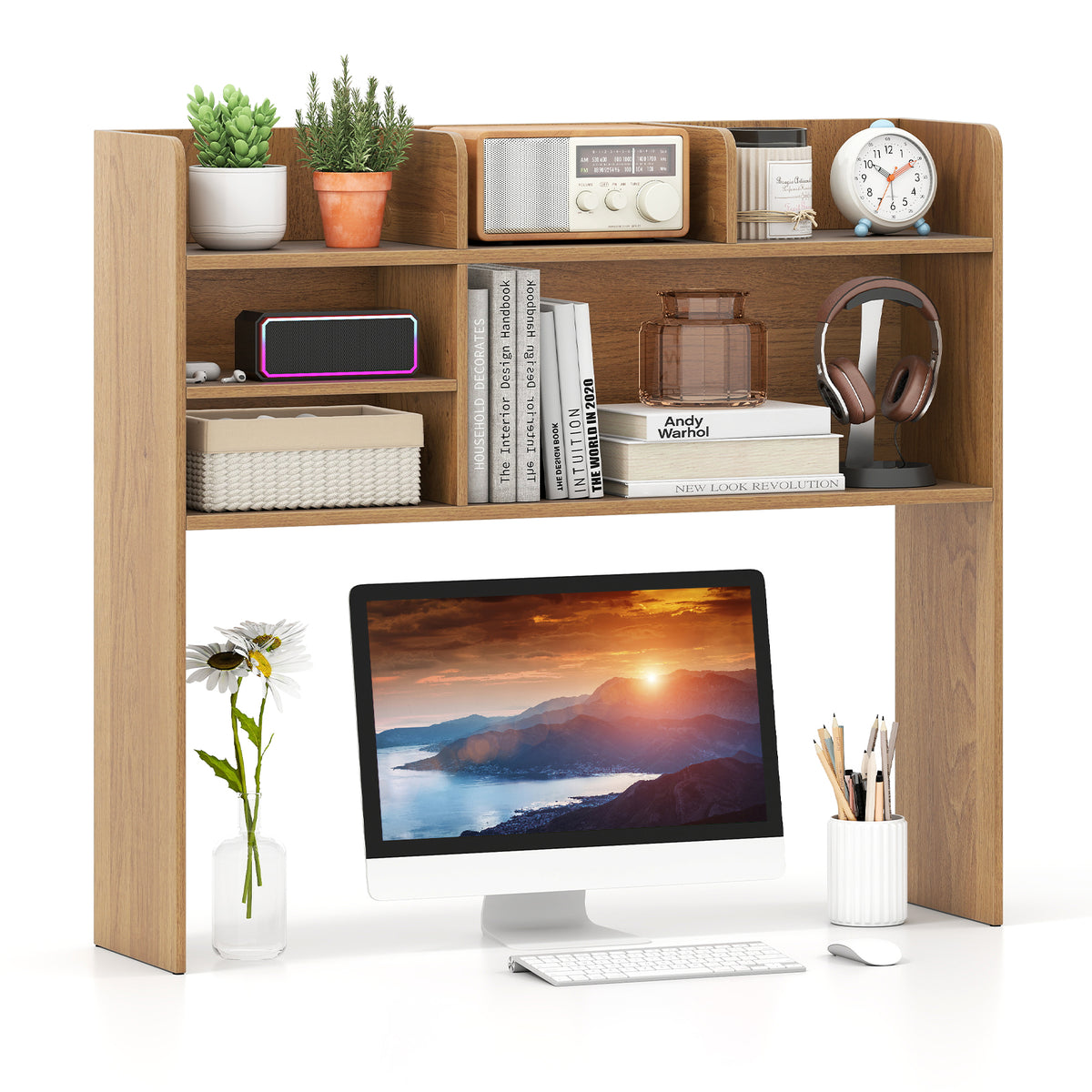 3-Tier Multipurpose Desk Bookshelf with 4 Shelves