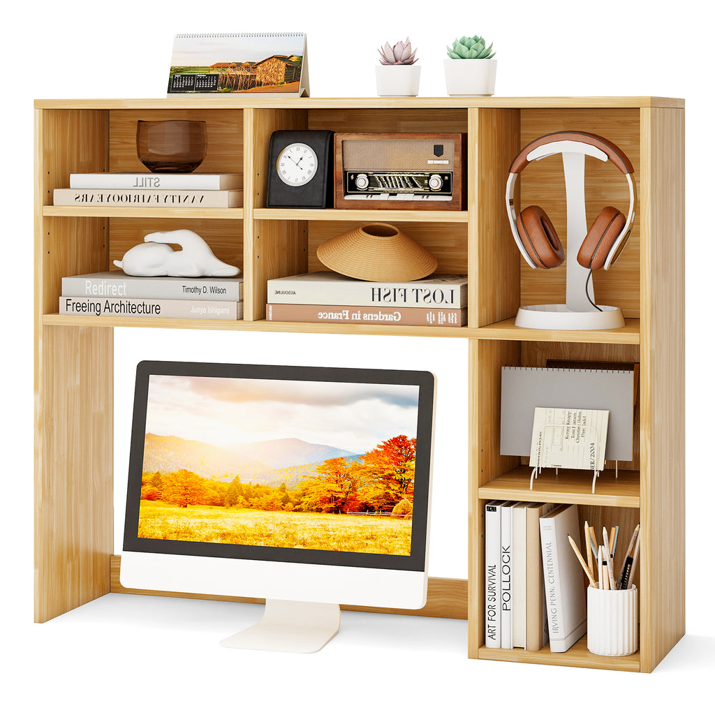 Desktop Bookshelf with 7 Cubbies & Adjustable Shelves – Yellow