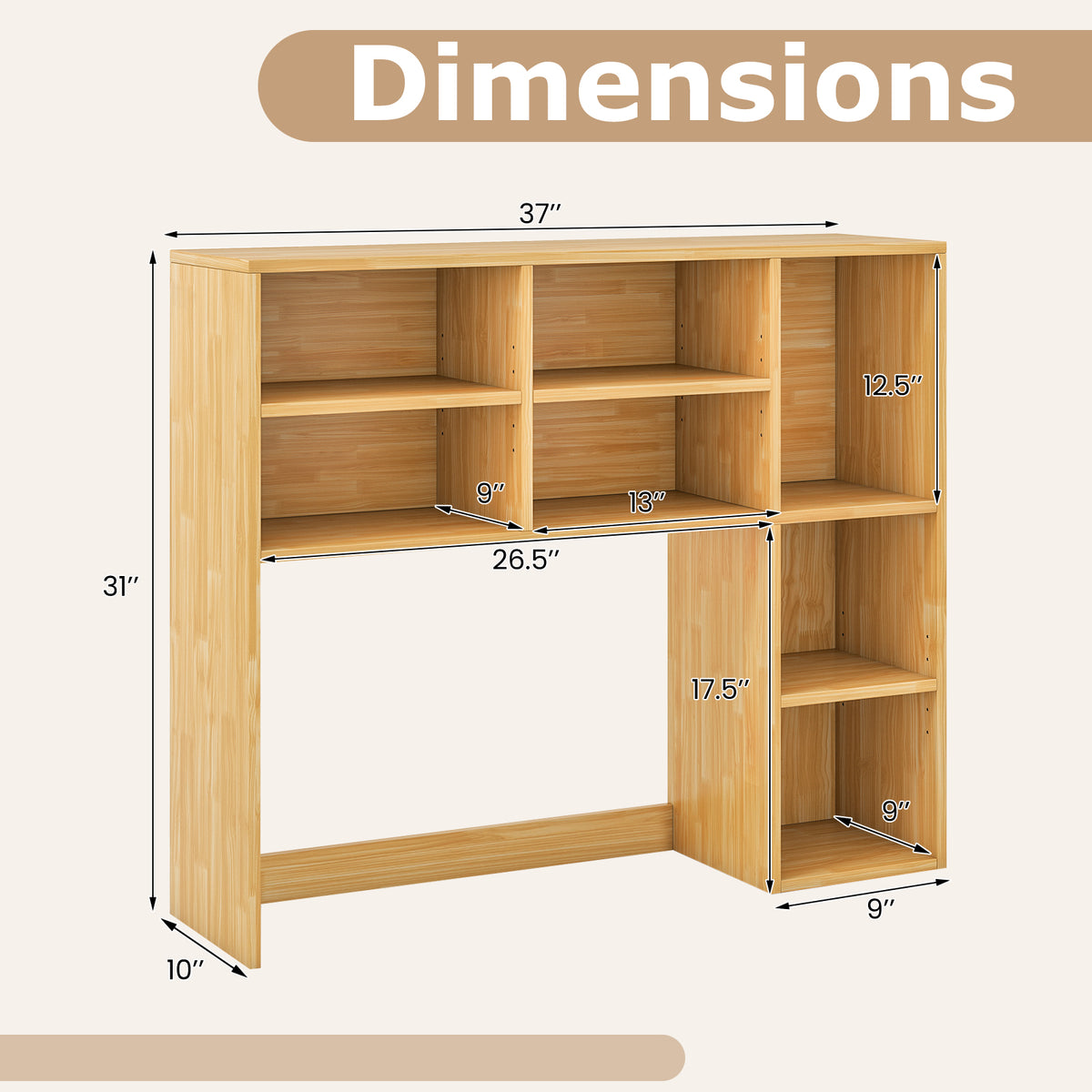 Desktop Bookshelf with 7 Cubbies & Adjustable Shelves – Yellow