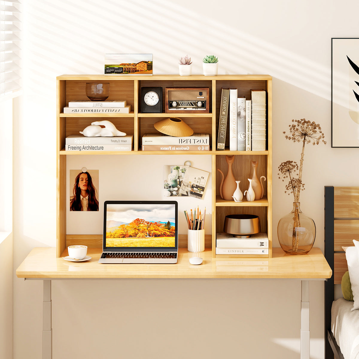 Desktop Bookshelf with 7 Cubbies & Adjustable Shelves – Yellow