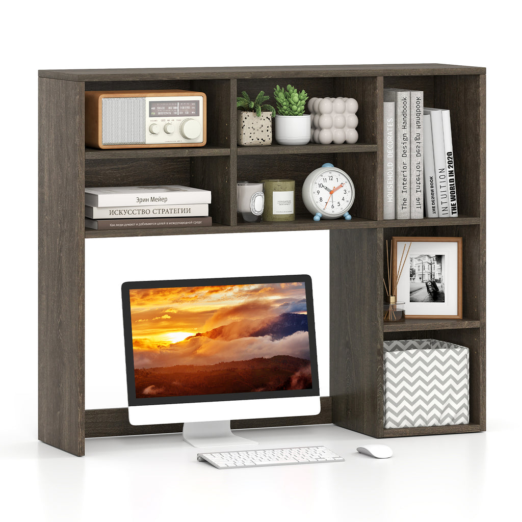Desktop Bookshelf with 7 Cubbies & 3 Adjustable Shelves - Oak