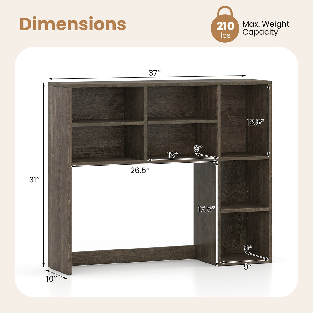 Desktop Bookshelf with 7 Cubbies & 3 Adjustable Shelves - Oak