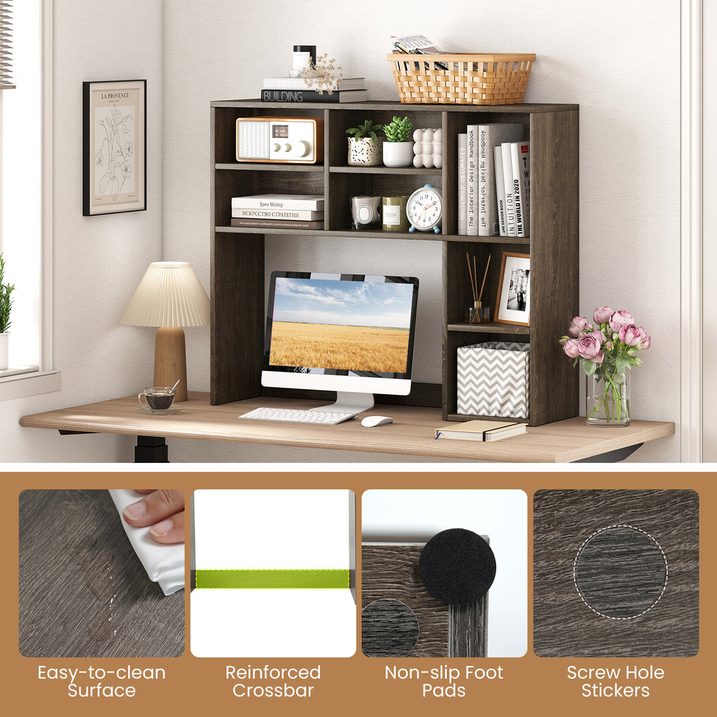 Desktop Bookshelf with 7 Cubbies & 3 Adjustable Shelves - Oak