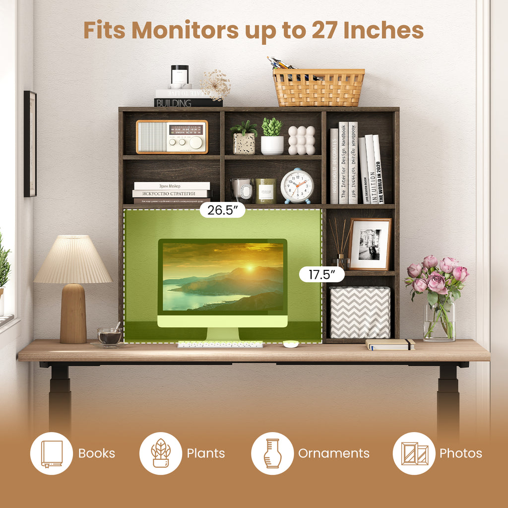 Desktop Bookshelf with 7 Cubbies & 3 Adjustable Shelves - Oak