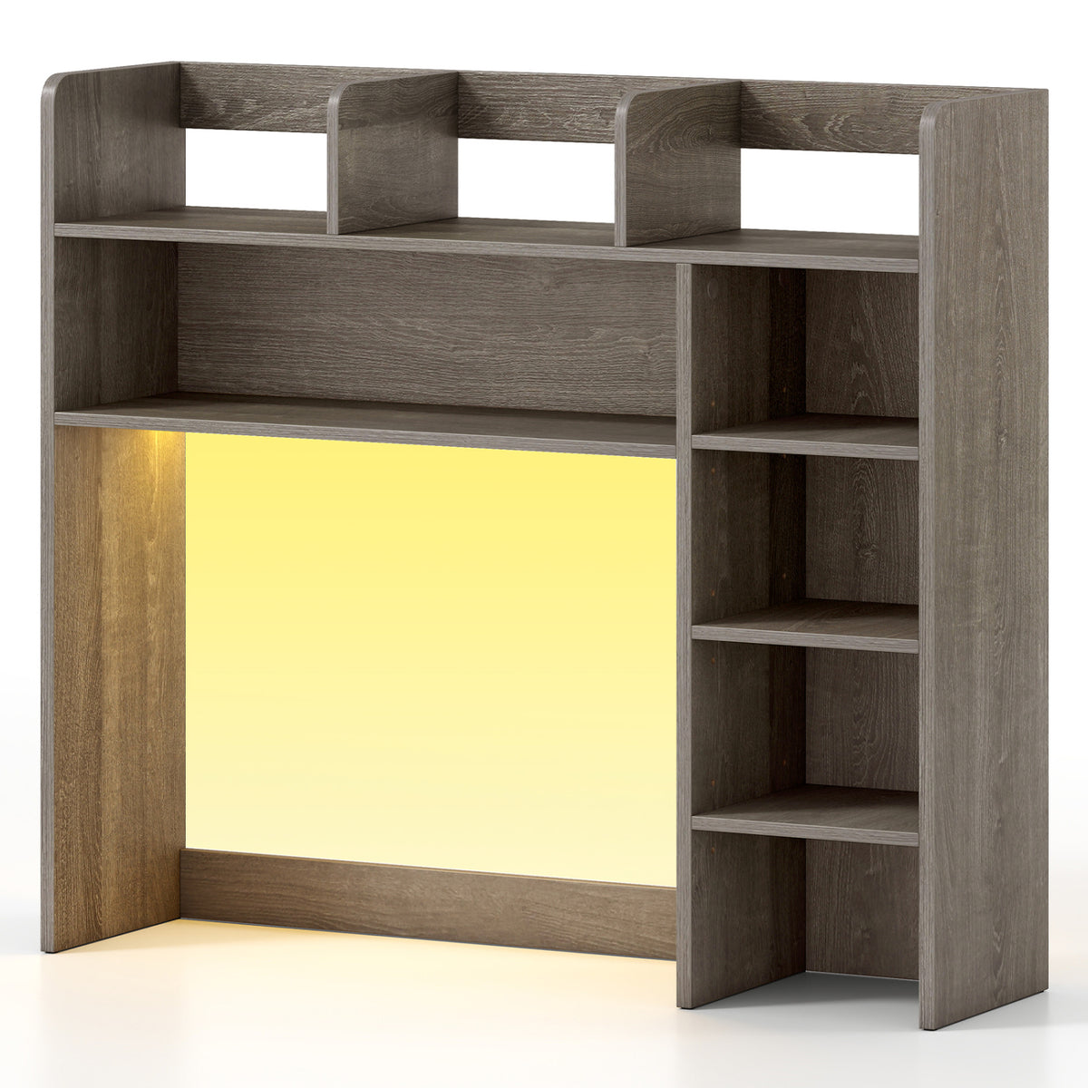 Desktop Bookshelf with LED Lights 35.5 inch Desk Hutch Storage