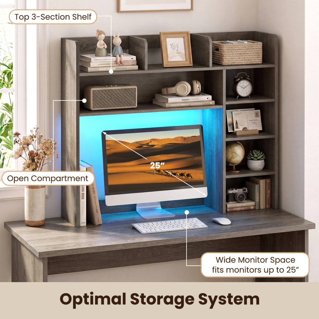 Desktop Bookshelf with LED Lights 35.5 inch Desk Hutch Storage