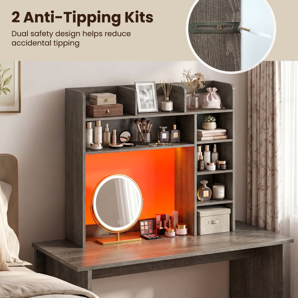 Desktop Bookshelf with LED Lights 35.5 inch Desk Hutch Storage