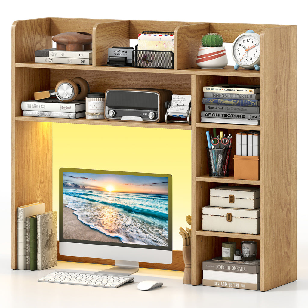 Desktop Bookshelf with RGB LED Lights - Natural