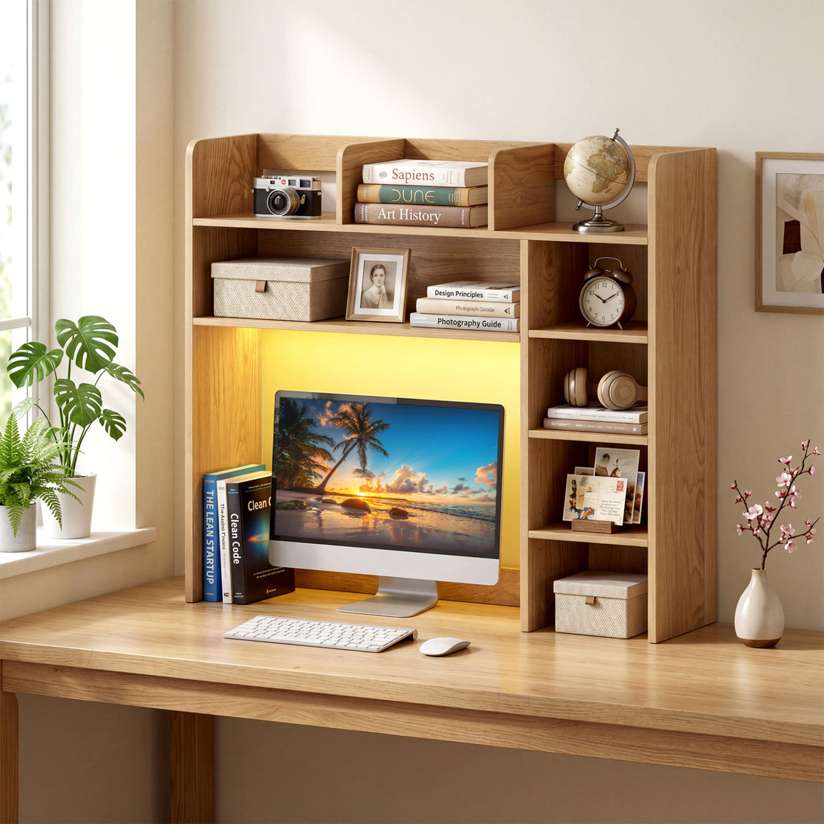Desktop Bookshelf with RGB LED Lights - Natural