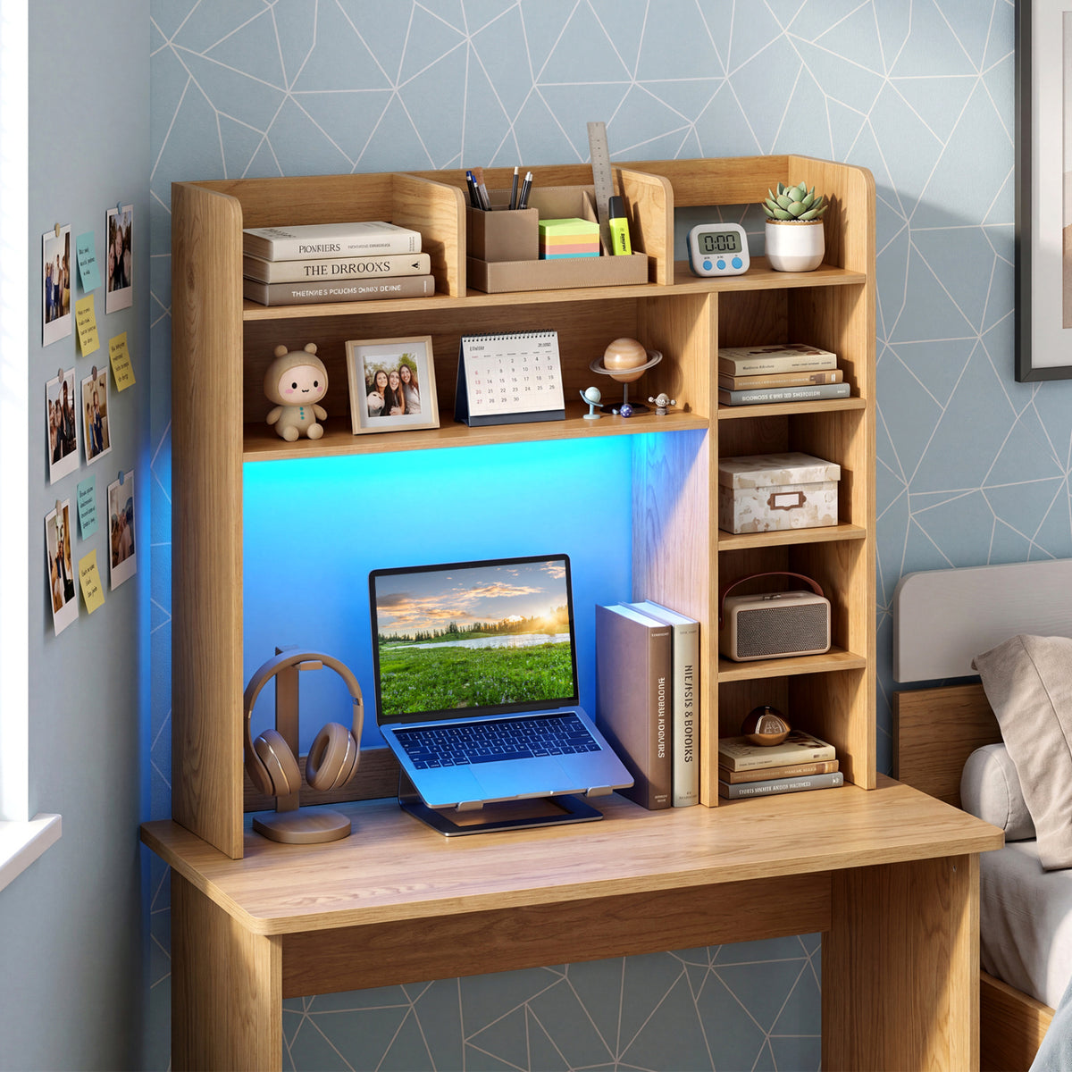 Desktop Bookshelf with RGB LED Lights - Natural