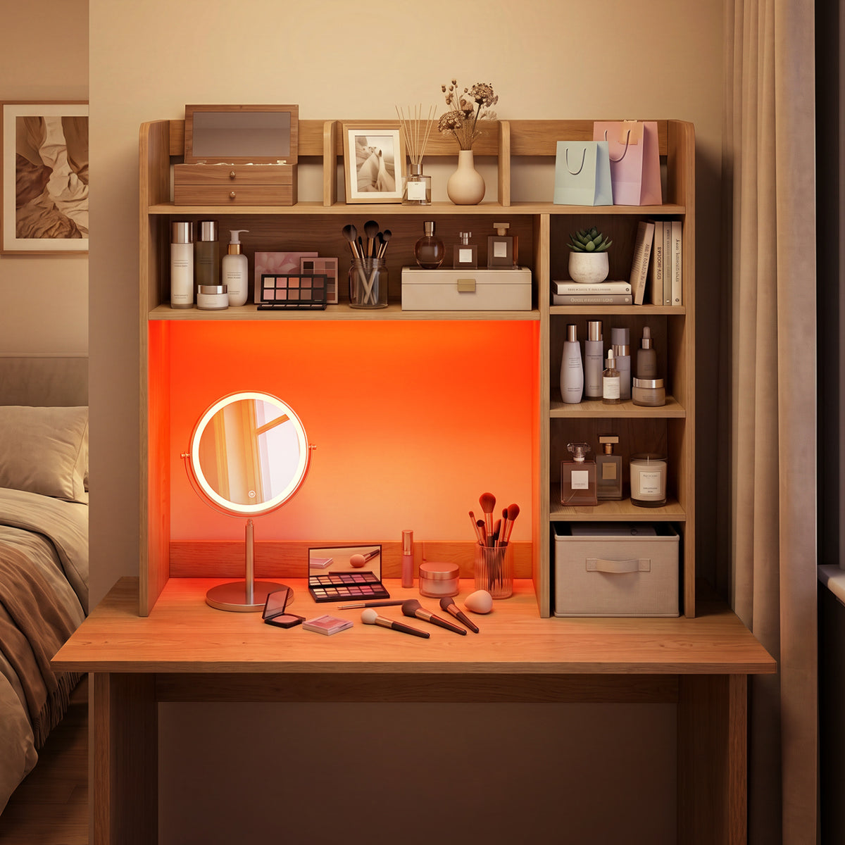 Desktop Bookshelf with RGB LED Lights - Natural