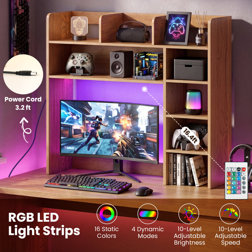 Desktop Bookshelf with RGB LED Lights - Natural