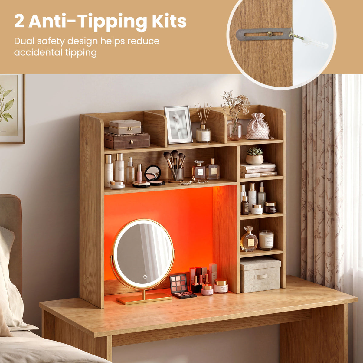 Desktop Bookshelf with RGB LED Lights - Natural