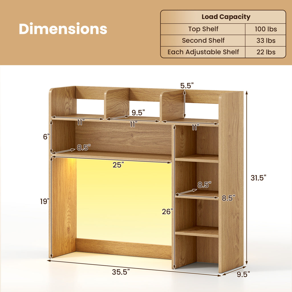 Desktop Bookshelf with RGB LED Lights - Natural
