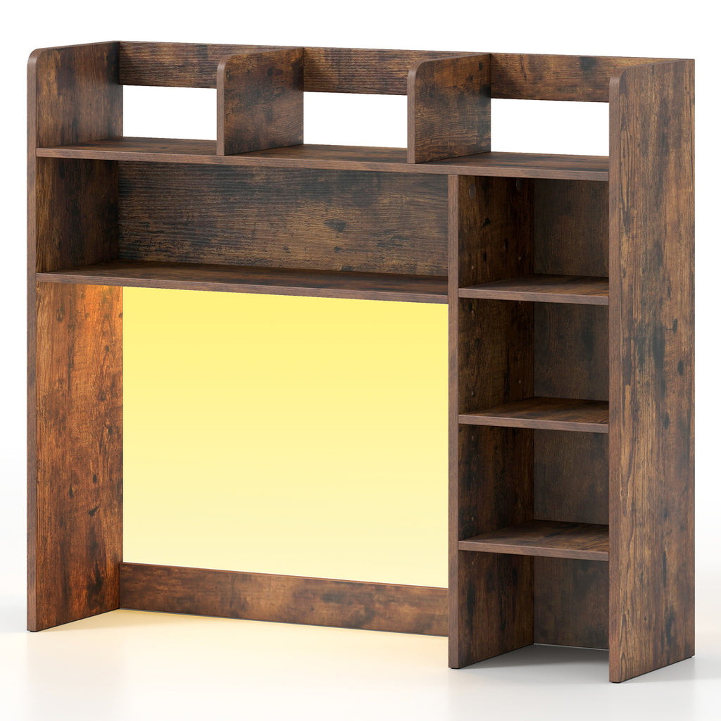 Desktop Bookshelf with LED Lights, Rustic Brown