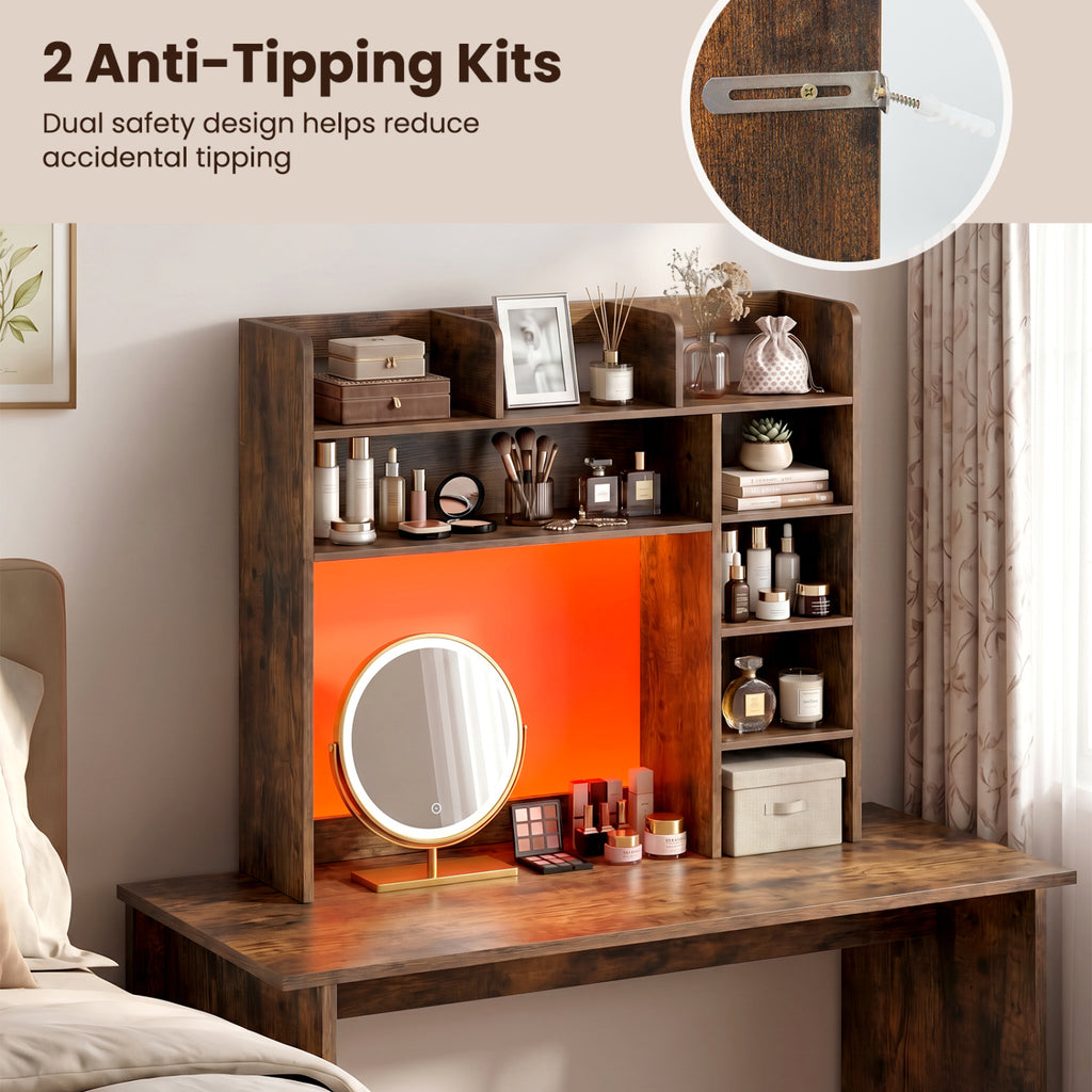 Desktop Bookshelf with LED Lights, Rustic Brown