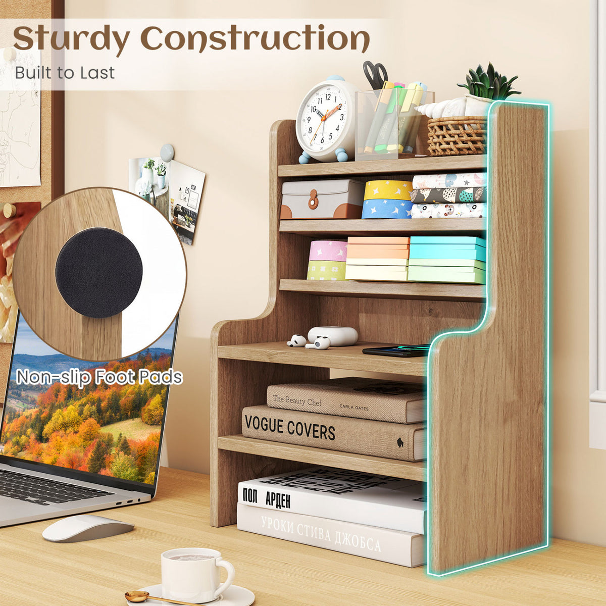 Desktop Organizer 6-Tier Mini Storage Rack - Natural