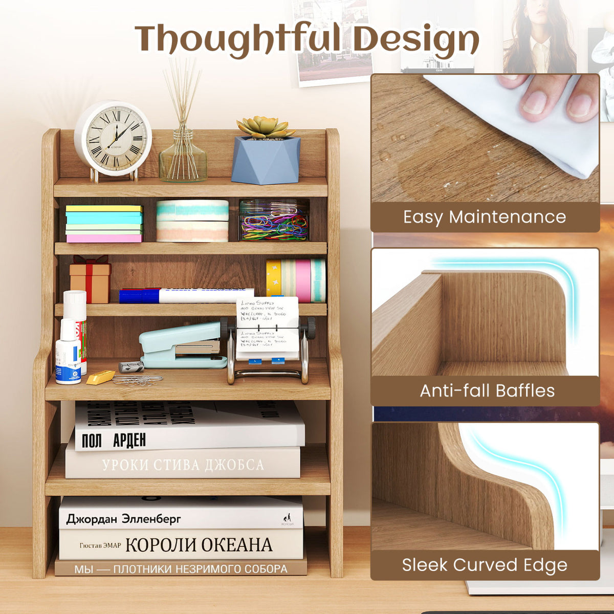 Desktop Organizer 6-Tier Mini Storage Rack - Natural