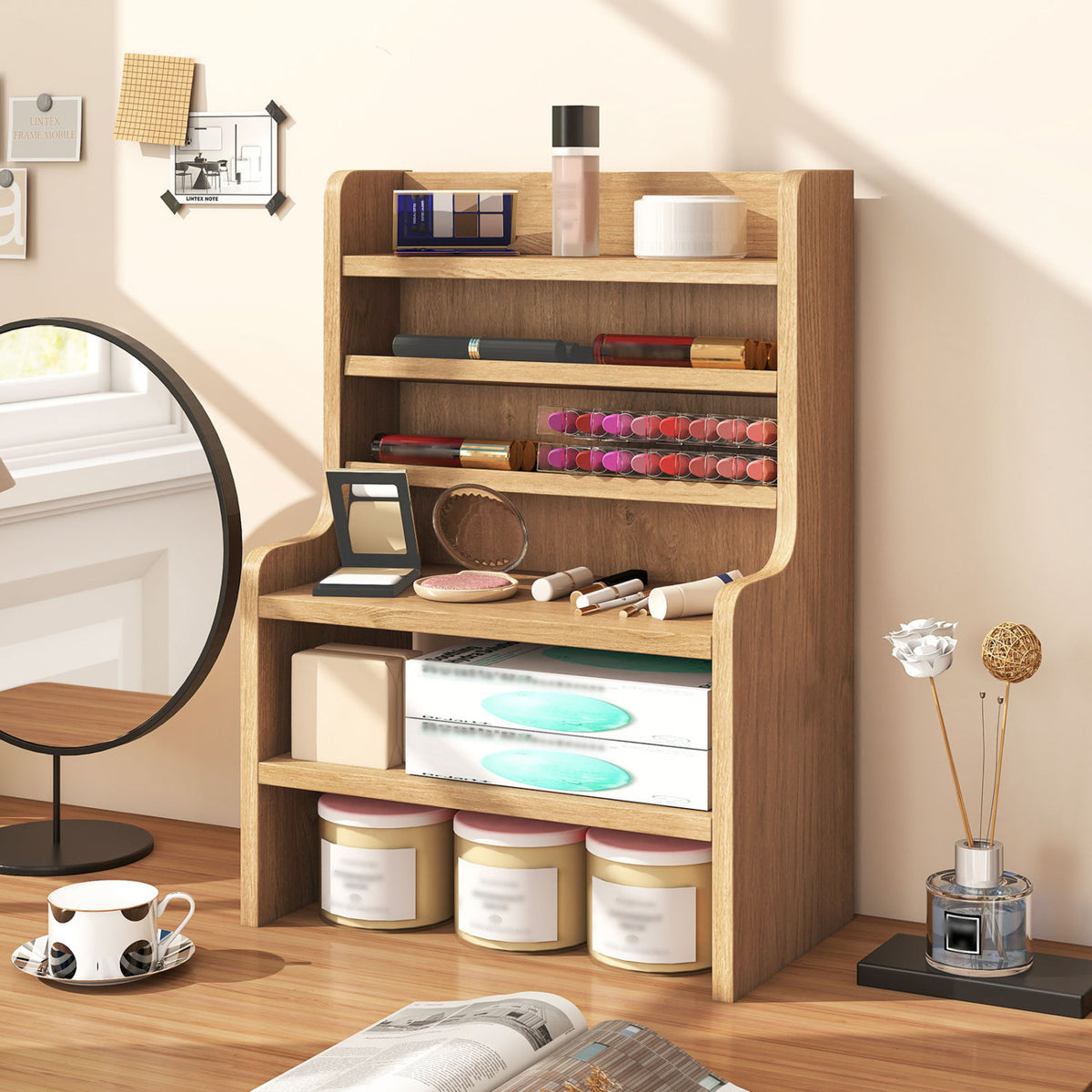 Desktop Organizer 6-Tier Mini Storage Rack - Natural