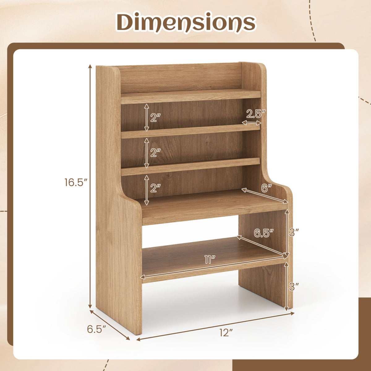 Desktop Organizer 6-Tier Mini Storage Rack - Natural