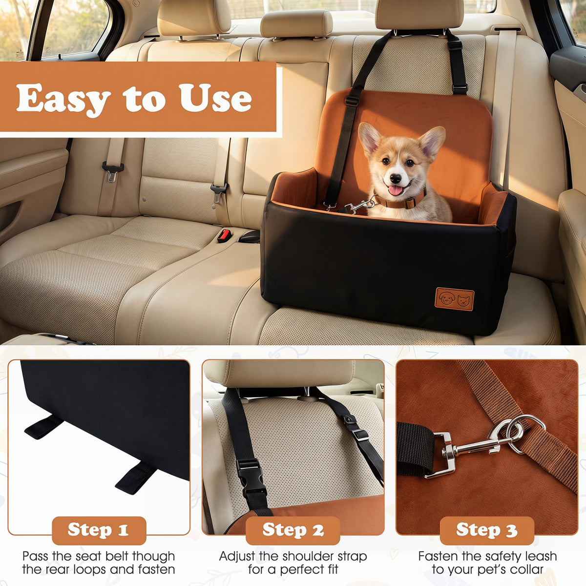 Small Detachable Dog Booster Car Seat for Front and Back Seat - Elevated & Cozy