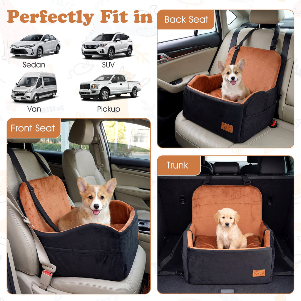 Small Detachable Dog Booster Car Seat for Front and Back Seat - Elevated & Cozy