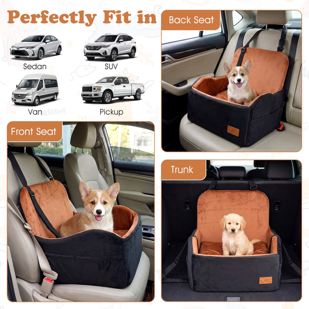 Small Detachable Dog Booster Car Seat for Front and Back Seat - Elevated & Cozy