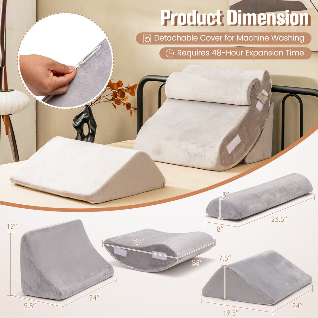4-Piece Bed Wedge Memory Foam Pillow Set - Gray