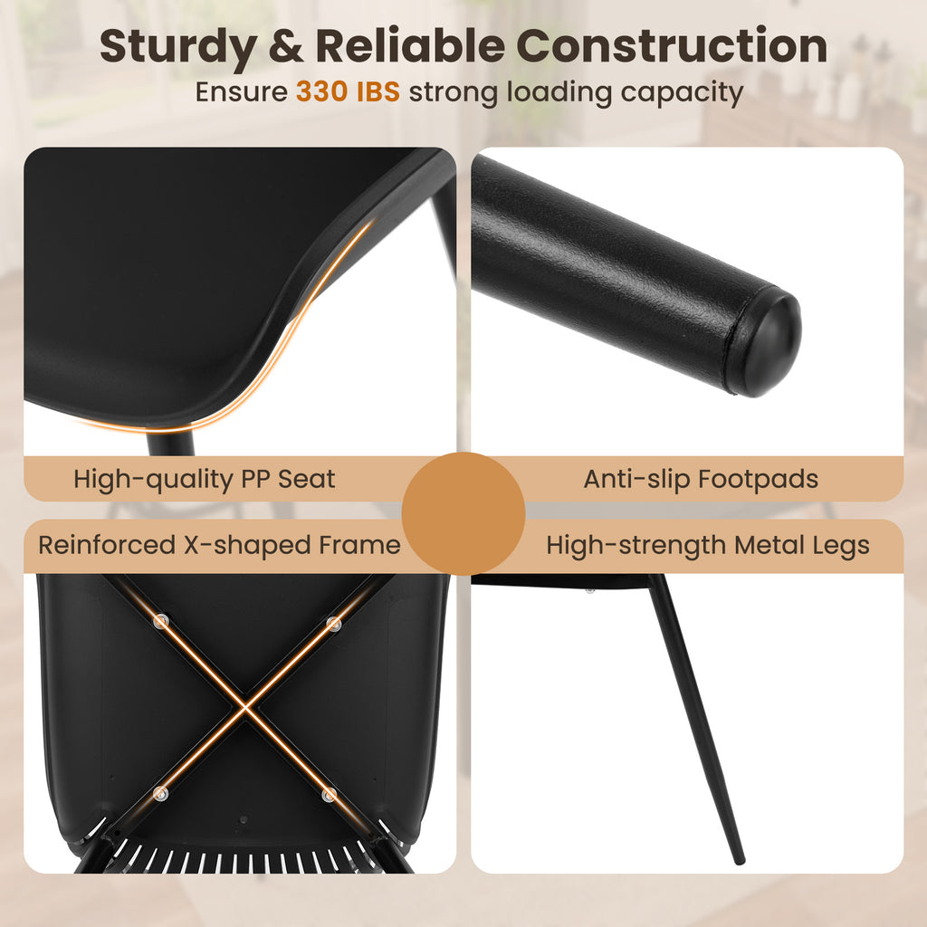 Modern Dining Chair with Metal Legs, Curved Seat - Black