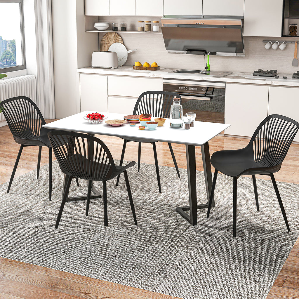 Modern Dining Chair with Metal Legs, Curved Seat - Black