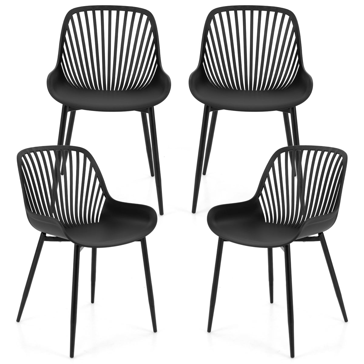 Modern Dining Chair with Metal Legs, Curved Seat - Black