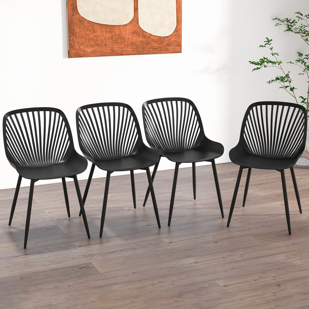 Modern Dining Chair with Metal Legs, Curved Seat - Black