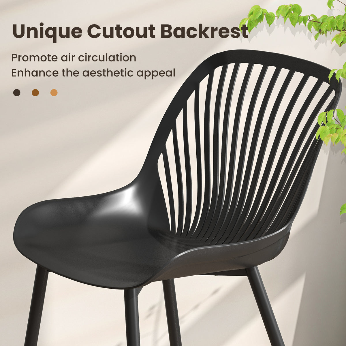 Modern Dining Chair with Metal Legs, Curved Seat - Black