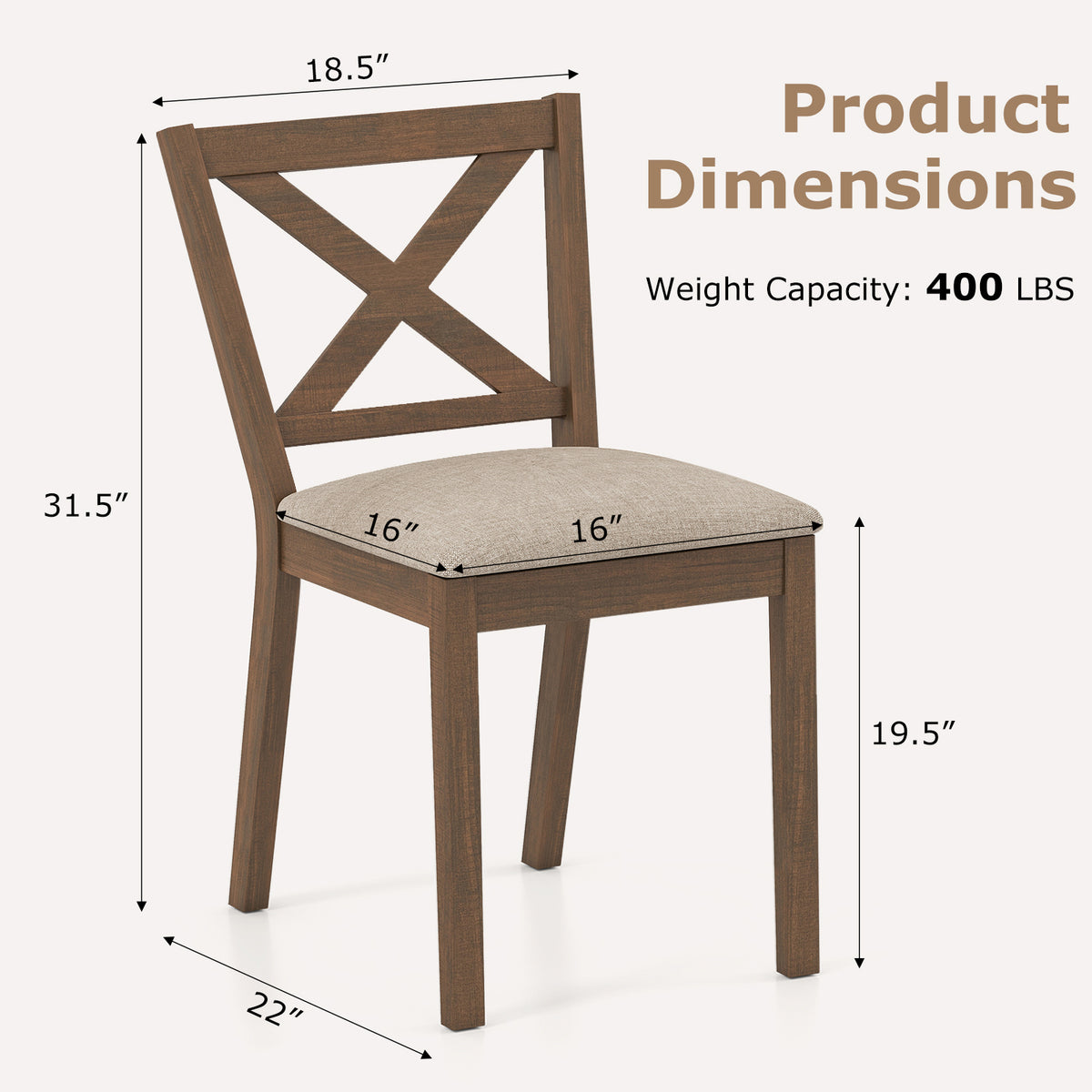 Dining Chair Set of 2 Modern Kitchen Chair with Upholstered Seat - Brown