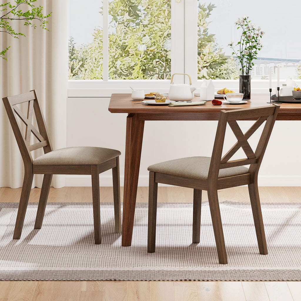 Dining Chair Set of 2 Modern Kitchen Chair with Upholstered Seat - Brown