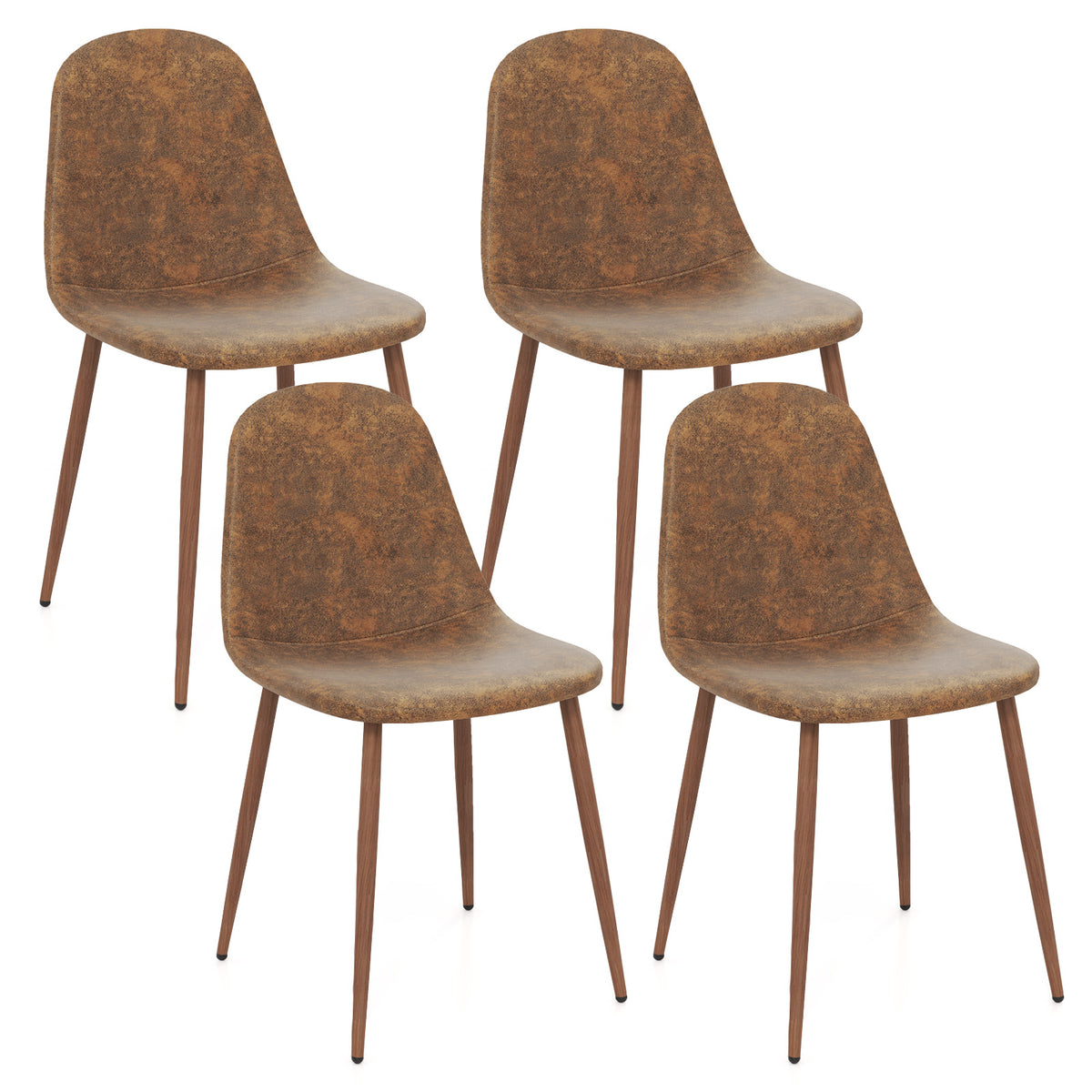 Dining Chair Set of 4 - Brown PU Leather Upholstered Chairs